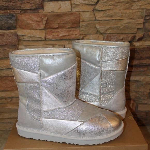 NEW UGG Classic PATCHWORK Glitter Boots - Picture 1 of 8